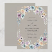 Invitation Mariage Taupe Pervenche Anémone (Devant / Derrière)