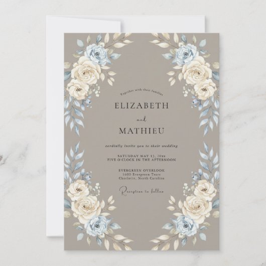 Invitation Mariage Taupe Pervenche Rose (Devant)