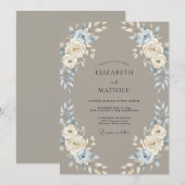 Invitation Mariage Taupe Pervenche Rose (Devant / Derrière)