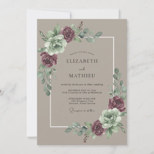 Invitation Mariage Taupe Pivoine