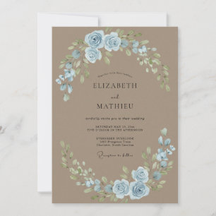 Invitation Mariage Taupe Poudre Feuille Azure