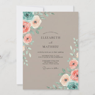 Invitation Mariage Taupe Ranunculus Eucalyptus Abricot