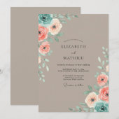 Invitation Mariage Taupe Ranunculus Eucalyptus Abricot (Devant / Derrière)