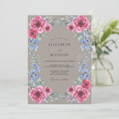 Invitation Mariage Taupe Renoncule Fuchsia Eucalyptus (Debout devant)