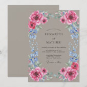 Invitation Mariage Taupe Renoncule Fuchsia Eucalyptus (Devant / Derrière)