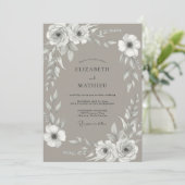 Invitation Mariage Taupe Rose Blanche (Debout devant)