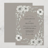 Invitation Mariage Taupe Rose Blanche (Devant / Derrière)