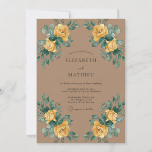 Invitation Mariage Taupe Rose Moutarde
