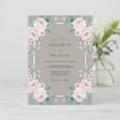 Invitation Mariage Taupe Rose Péony (Debout devant)