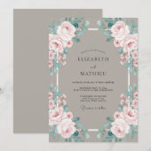 Invitation Mariage Taupe Rose Péony (Devant / Derrière)