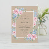 Invitation Mariage Taupe Rose Pétales (Debout devant)