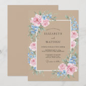 Invitation Mariage Taupe Rose Pétales (Devant / Derrière)