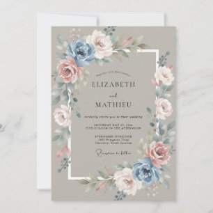 Invitation Mariage Taupe Sérène Rose Vintage