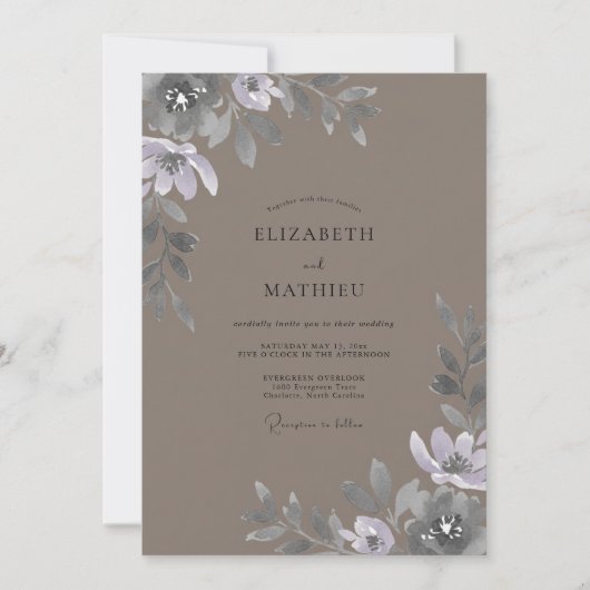 Invitation Mariage Taupe Soft Silver Petal (Devant)