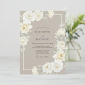Invitation Mariage Taupe Soft White Peony (Debout devant)