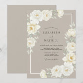 Invitation Mariage Taupe Soft White Peony (Devant / Derrière)