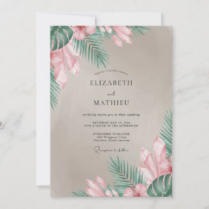 Invitation Mariage Taupe Tropical Palmier Eucalyptus Muté