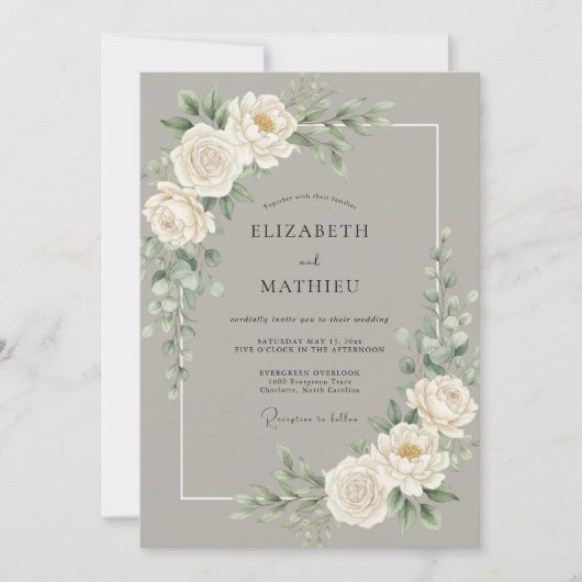 Invitation Mariage Taupe White Peony (Devant)