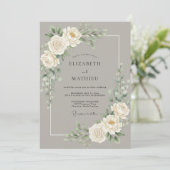 Invitation Mariage Taupe White Peony (Debout devant)