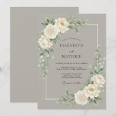 Invitation Mariage Taupe White Peony (Devant / Derrière)