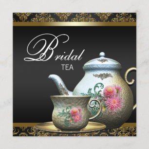 Invitation Mariage Tea Shower Or Rose Gold Et Noir Damassé