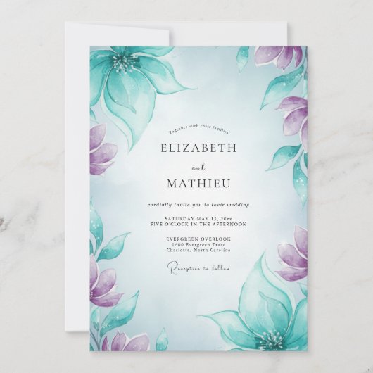 Invitation Mariage Teal Améthyste Petale (Devant)