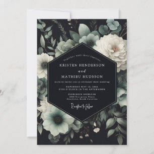 Invitation Mariage Teal Anemone Noir