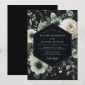 Invitation Mariage Teal Anemone Noir (Devant / Derrière)