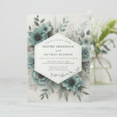 Invitation Mariage Teal Bloom (Debout devant)