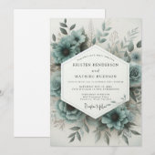 Invitation Mariage Teal Bloom (Devant / Derrière)