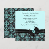 Invitation Mariage Teal Blue Black Damask (Devant / Derrière)