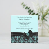Invitation Mariage Teal Blue Black Damask (Debout devant)