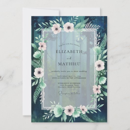 Invitation Mariage Teal Blush Anemone (Devant)