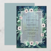 Invitation Mariage Teal Blush Anemone (Devant / Derrière)