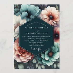 Invitation Mariage Teal Blush Chiaroscuro