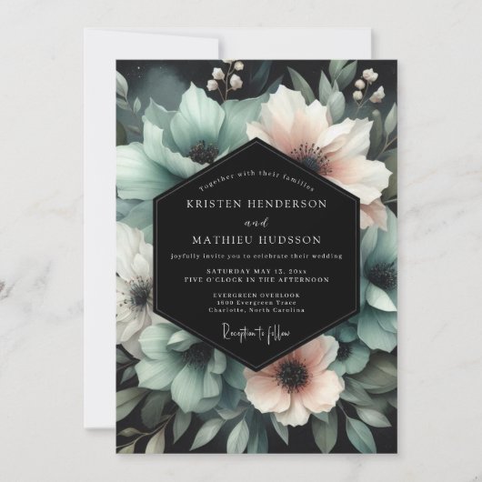 Invitation Mariage Teal Blush Midnight Bloom (Devant)