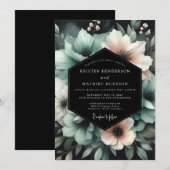 Invitation Mariage Teal Blush Midnight Bloom (Devant / Derrière)