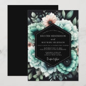 Invitation Mariage Teal & Blush Shadowy Bloom (Devant / Derrière)