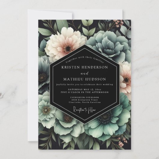Invitation Mariage Teal Chiaroscuro Bloom (Devant)