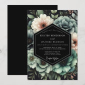 Invitation Mariage Teal Chiaroscuro Bloom (Devant / Derrière)