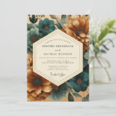 Invitation Mariage Teal Copperplate Flora (Debout devant)
