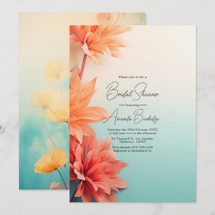 Invitation Mariage Teal Corail et Jaune Pâle au Coucher du So
