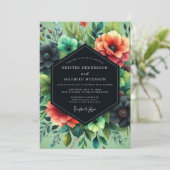 Invitation Mariage Teal Coral Dramatic Bloom (Debout devant)