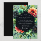 Invitation Mariage Teal Coral Dramatic Bloom (Devant / Derrière)