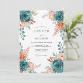 Invitation Mariage Teal Dusty Coral Bloom (Debout devant)