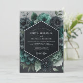 Invitation Mariage Teal Gothique Floraison (Debout devant)