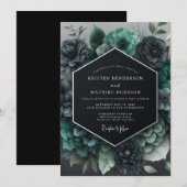 Invitation Mariage Teal Gothique Floraison (Devant / Derrière)