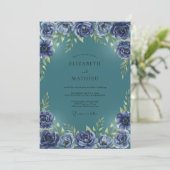 Invitation Mariage Teal Indigo Ranunculus Eucalyptus (Debout devant)
