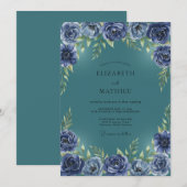 Invitation Mariage Teal Indigo Ranunculus Eucalyptus (Devant / Derrière)