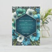 Invitation Mariage Teal Lush Bloom (Debout devant)